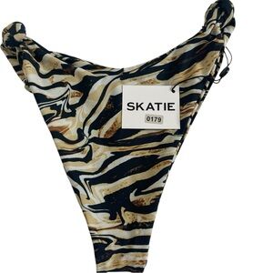 SKATIE Zebra Tiger Print Bikini Bottom High Cut Cheeky Tie Side NWT Size L
